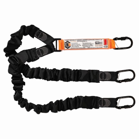 LINQ WEBBING LANYARD ELASTICATED DBL LEG; 3 X SCREW GATE KARABINER